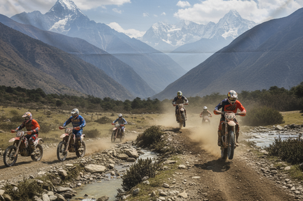 Mountain bike trail riding through scenic Nepal terrain